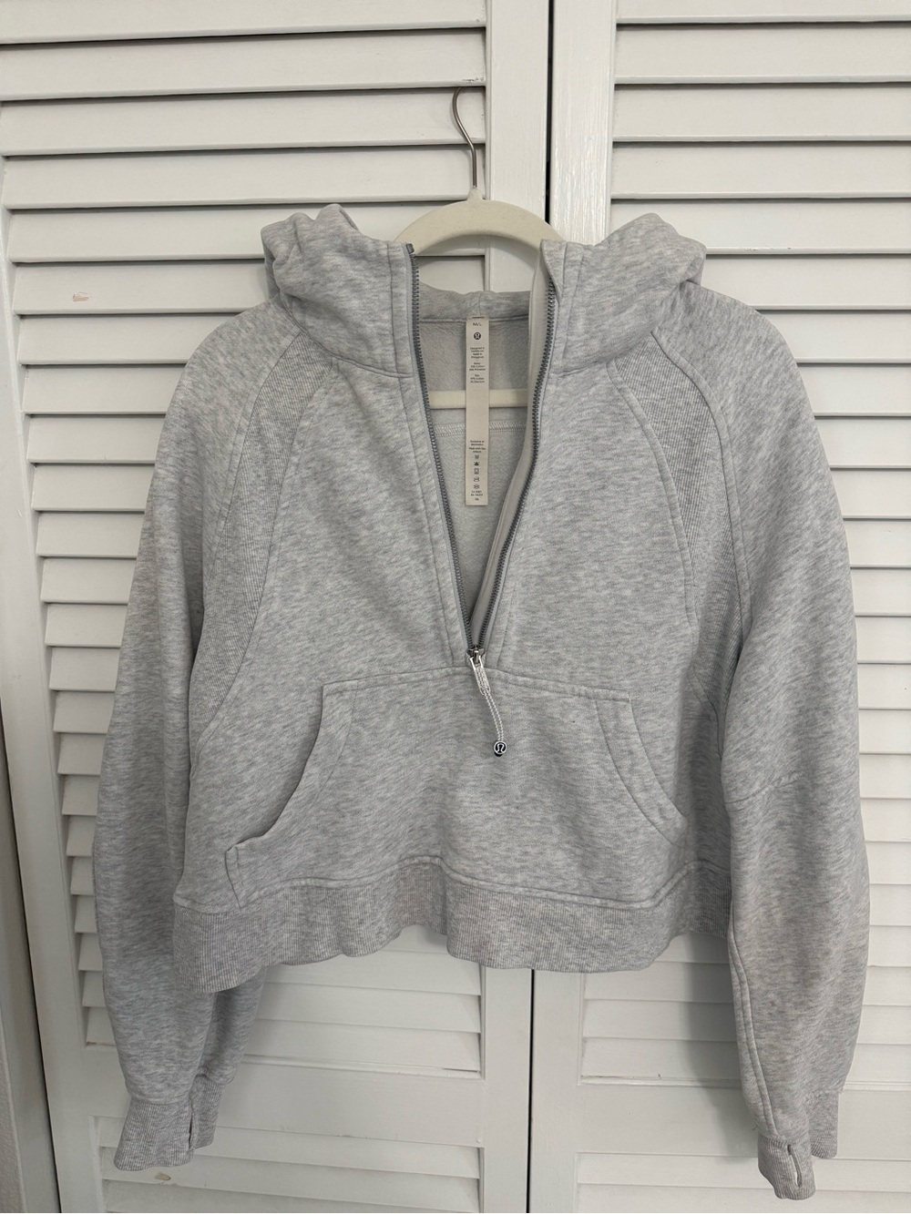 Lululemon Scuba Oversized Half-Zip Cropped Hoodie Heathered Light Grey M/L - Picture 3 of 8